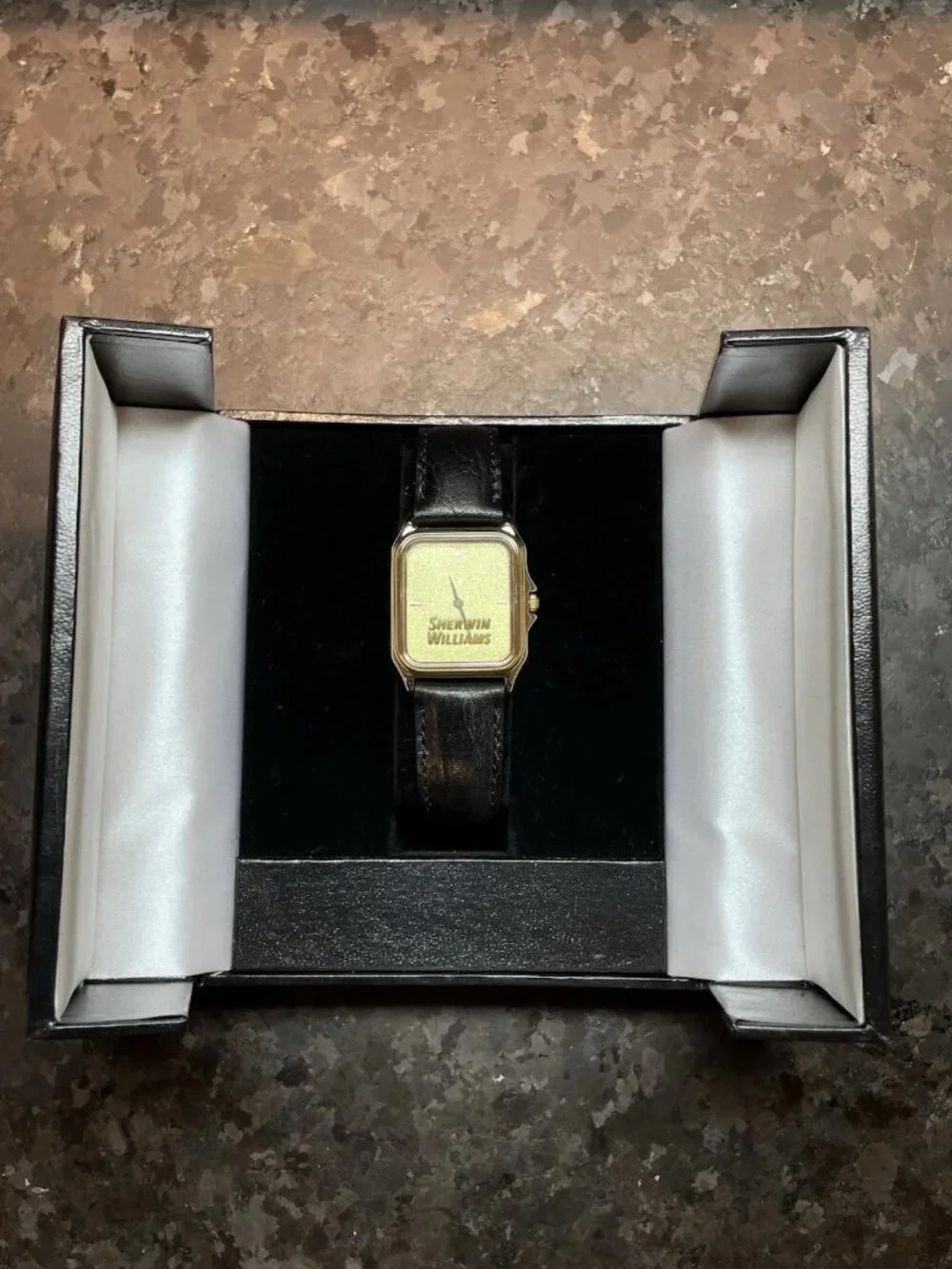 Vintage Montrix Mens Rectangular Tank Dress Watch Black Leather Strap Quartz